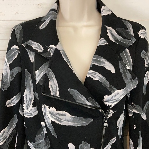 Express Sz S Feather Print Moto Zip Light Jacket - Picture 3 of 9
